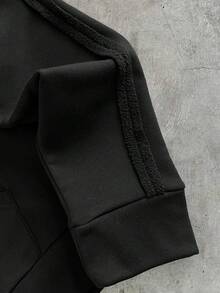 AXEPEAK 男士纯色长袖拉链休闲口袋连帽衫 - 黑色 - 查看 4