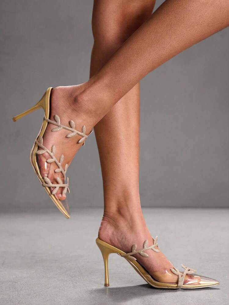 CUCCOO SZL Women's Pointed Toe Leaf Design Fashionable High Heels, Versatile For Daily Wear Valentine's Day