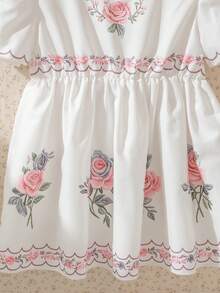 SHEIN Souflis 春夏新款女婴幼儿0-3岁粉色碎花优雅度假泡泡袖连衣裙