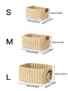 1个编织篮，3件套（小号+中号+大号）编织收纳篮，纸绳编织带提手篮，小型编织收纳篮，可爱装饰礼品篮，储物容器，橱柜抽屉收纳篮，卧室收纳篮，客厅收纳篮，宿舍收纳篮，桌面收纳篮，乡村风装饰篮，波西米亚风可重复使用收纳篮，适用于文具、衣柜收纳篮、玩具收纳篮、化妆品收纳篮，桌面收纳篮，理想礼品篮 - 米色 - 查看 9