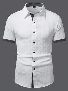 Manfinity Mode Camisa de manga corta casual de calle para hombre, camisa blanca de verano, formal, ceremonia - Blanco y Negro - Ver 3