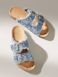 Solecia Women's Buckle Design Daily Versatile Fashion Half-Drag Flat Sandals - Baby Blue - View 6