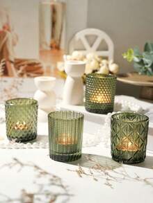 4PCS Green Votive Candle Holders, Assorted Tea Light Candle Holder Glass For Wedding Table Decor, Green Candle Holders For Table Centerpieces, Birthday, Christmas, And Tea Party Decorations - Multicolor - View 1