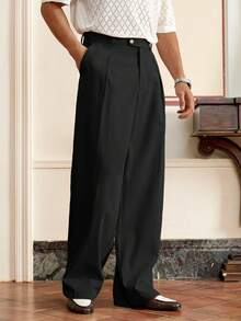 EASEVO Quần dài nam cỡ lớn, chất liệu dệt, màu mơ, kiểu dáng thường ngày. - màu đen - Xem 4