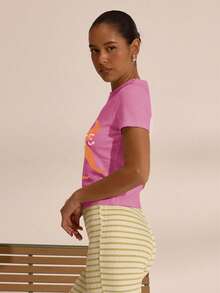 MUSERA 修身太阳图案婴儿T恤，春假波西米亚风伊比沙岛优雅海滩可爱返校季优雅夏季假期 - 粉色 - 查看 2