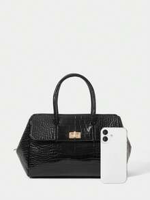 SHECARRY Women's Fashion Versatile Simple Casual Tote Handbag - Gun color - View 3