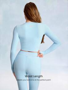 GLOWMODE FeatherFit™ Soft Stretchy Ribbed Seam-Dividing Design Long-Sleeve Tee Top Low Impact Yoga Pilates Studio Daily Casual Wear Removable Cups  Spring Summer - Blue Day - View 3