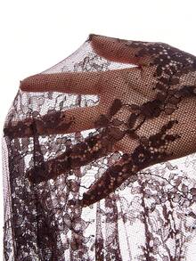 LYSMO 女士纯色撞色蕾丝荷叶边设计优雅T恤 - 咖啡棕 - 查看 8