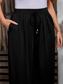 EMERY ROSE Plus Size Women Casual Loose Knit Elastic Waist Black Pants, Soft & Relaxed Fit Ankle Pants For Spring & Summer - Black - View 6