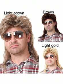 1pc Men Mullet Wigs Brown Curly 70s 80s Retro Cosplay Costume Wig Rocker Disco Party Fancy Show Wigs,Christmas - Multicolor - View 2