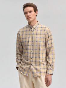 Officeau New Fashion Casual Plaid Print Long Sleeve Shirt, Fall Spring To Summer - Khaki - View 4