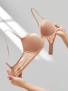 LUVLETTE Sujetador de lencería clásico con efecto push-up y encaje, con soporte para curvas y acabado liso en color nude - Camel - Ver 9
