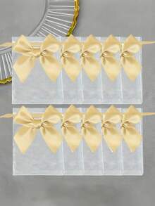 20pcs/10pcs/1pc Bow Organza Bags, Gold Bow Organza Bags, Size 3.9x4.7 Inches, Rose Pattern Drawstring Bags, Wedding Favor Bags, Party Favor Bags, Green Party Bags, Halloween Supplies, Halloween Decorations, Christmas Decorations, Christmas Gift Packaging Bags, Christmas Party Supplies - Multicolor - View 1