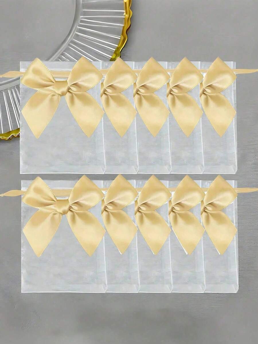20pcs/10pcs/1pc Bow Organza Bags, Gold Bow Organza Bags, Size 3.9x4.7 Inches, Rose Pattern Drawstring Bags, Wedding Favor Bags, Party Favor Bags, Green Party Bags, Halloween Supplies, Halloween Decorations, Christmas Decorations, Christmas Gift Packaging Bags, Christmas Party Supplies - Multicolor - View 1