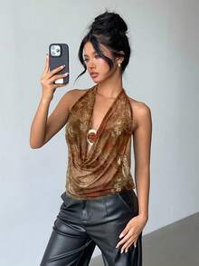 Áo Camisole Aloruh mới, gợi cảm, xuyên thấu, cổ khoét sâu, họa tiết Paisley, kiểu yếm, hở lưng, trang trí kim loại, phong cách Paisley, retro, Y2K, phù hợp cho các lễ hội âm nhạc, kỳ nghỉ ở Hawaii, hẹn hò, hộp đêm, bãi biển, du thuyền, trà chiều, phong cách Boho, kỳ nghỉ, mùa thu/hè. - màu nâu - Xem 9