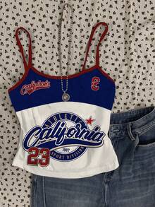 Attitoon Bộ 3 áo hai dây croptop thể thao retro in chữ và số dành cho nữ, kiểu dáng giản dị và đa năng, phù hợp cho mùa hè, mùa xuân, bãi biển, trận đấu bóng đá, thi đấu thể thao, đồng phục cổ vũ. - Nhiều màu - Xem 8