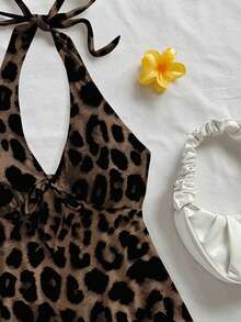 Soleia Women's Casual Vacation V-Neck Bowknot Halter Backless Babydoll Top, Suitable For Summer Vacation Spring - Multicolor - View 3