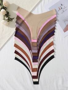 15pcs/Pack Women's Seamless Simple Low-Rise Thong Panties - Multicolor - View 2