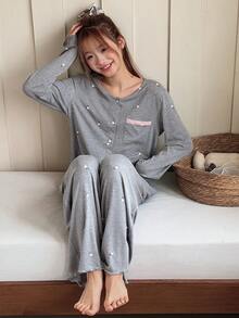 Dazy Kids 少女休闲舒适透气宽松家居服 春季 - 灰色 - 查看 5