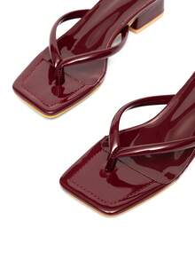 CUCCOO SZL 女士时尚系带简约舒适粗跟圆头凉鞋 - 酒紅6 - 查看 7