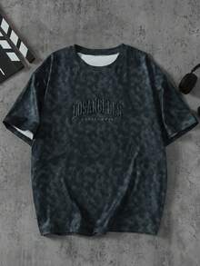 Coolqubz Teen Boy American Tie-Dye Letter Embossed Short Sleeve T-Shirt