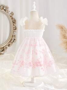 Souflis Summer Toddler Girls 4-7 Years Old 3D Flower One-Shoulder Strap Dress, Kids Pink Gradient Tulle Cake Dress, Foreign Trade Children's Clothing - Pink - View 3