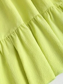 Sweetra 法式优雅公主裙，泡泡袖喇叭裙摆设计，收腰剪裁，时尚温柔的女士连衣裙，春夏款 - 綠色 - 查看 4