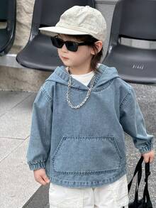 DAZY Toddler Boys' Plain Simple Hooded Long Sleeve Denim Jacket