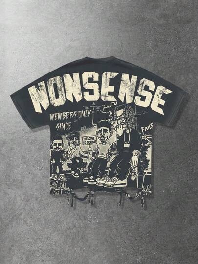 Street Life Men's Street Style Batwing Sleeve Graphic T-Shirt, Suitable For Everyday Wear, Spring/Summer