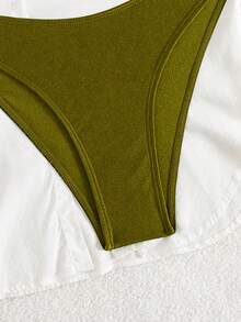 Swim Chiccia 女士夏季沙滩音乐节棕色亮面面料串珠单肩优雅比基尼套装 - 綠色 - 查看 3