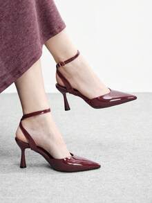 CUCCOO BIZCHIC Pointed Toe Stiletto Heel Burgundy Ankle Strap Minimalist Classic Women's High Heel Pumps, Versatile For Daily, Commute, Elegant, Party Valentine's Day