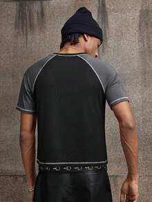 AXEPEAK 男士极简印花圆领短袖T恤 - 黑色 - 查看 6