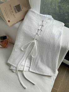 Comfortcana Quần short cỡ lớn, chất liệu cotton lanh, kiểu dáng thường ngày và mặc nhà, có dây rút trang trí và khóa kéo. - trắng - Xem 4