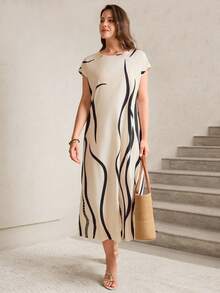 Miaspire 女士印花圆领短袖休闲连衣裙 - 彩色 - 查看 1