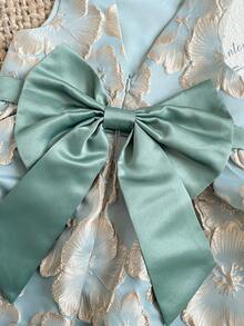 PrepCrw 1 chiếc đầm công chúa không tay cổ tròn, chất liệu jacquard màu vàng ánh kim, thanh lịch, tinh tế với họa tiết hoa 3D màu vàng kim, thắt lưng xanh lá cây, thích hợp cho các buổi đi chơi, tụ họp, lễ hội, tiệc tùng, mùa xuân, mùa hè, ngày Valentine, đám cưới. - màu xanh lá - Xem 8