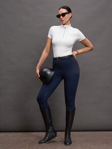 Activina Women's High Waist Honeycomb Textured Shapewear Riding Leggings - Navy Blue - View 7