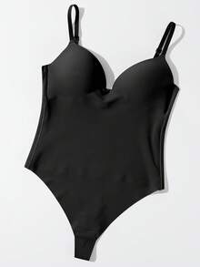 SHEIN 1 bộ áo định hình toàn thân màu trơn dành cho nữ, có dây đeo điều chỉnh được. - màu đen - Xem 3