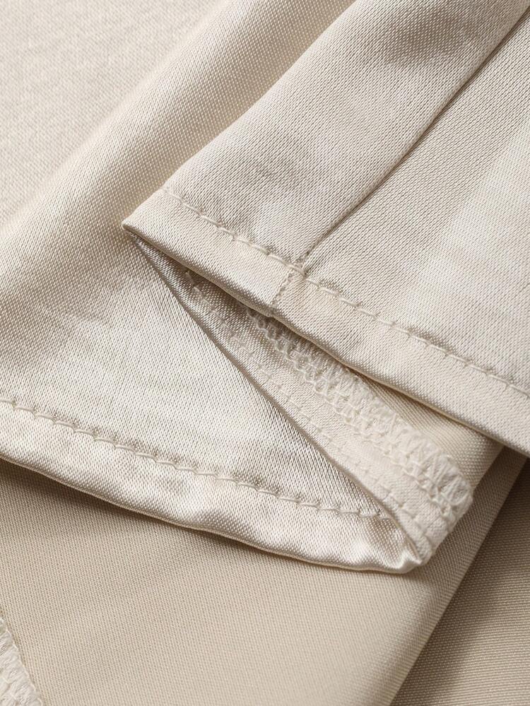 Women's Elegant Sleeveless Patchwork Dress With Mandarin Collar & Lantern Sleeve Cover Up Set, Autumn/Winter