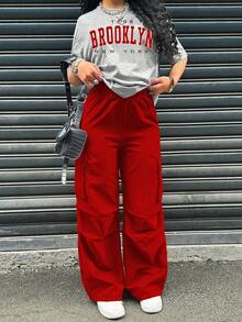 2pcs/Set Teen Girl Letter Print Round Neck Short Sleeve T-Shirt And Cargo Pants, Casual Outfit Wide Leg Sweatpants Baggy Outfits Brooklyn Outfit Baggy Girl Pants Baggy Pants - Multicolor - View 5