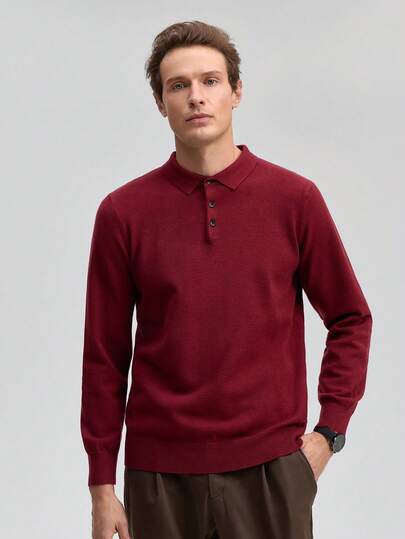 Officeau 男士休闲纯色长袖针织Polo衫，秋冬春夏皆宜