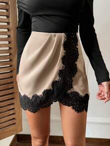 SHEIN Frenchy 女士蕾丝拼接撞色裹身优雅半身裙 - 彩色 - 查看 6