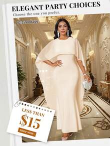 SHEIN Lady Vestido elegante de mujer con diseño de capa de cuello redondo y bajo de sirena de unicolor - Albaricoque - Ver 7