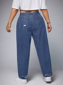 SHEIN ICON Plus Size Casual Washed Distressed Denim Jeans - Dark Wash - View 2