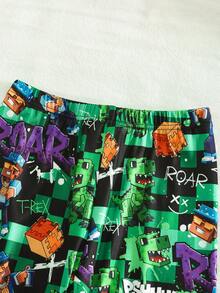 2 Stücke Jungen Weiche, bequeme Pyjama-Set mit engem Sitz, süßes Karomuster & Cartoon-Muster, Langarm-Oberteil und Hose, lässige Loungewear, Herbst/Winter - Verschiedenfarbig - Übersicht 4
