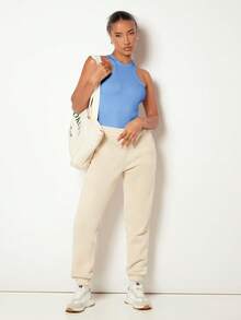 SHEIN BASICS Women's Crew Neck Solid Color Casual Ribbed Fitted Tank Top