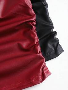 Sweetra Women's Fashionable Sexy Halter PU Leather Party Crop Top 2 Pieces Set