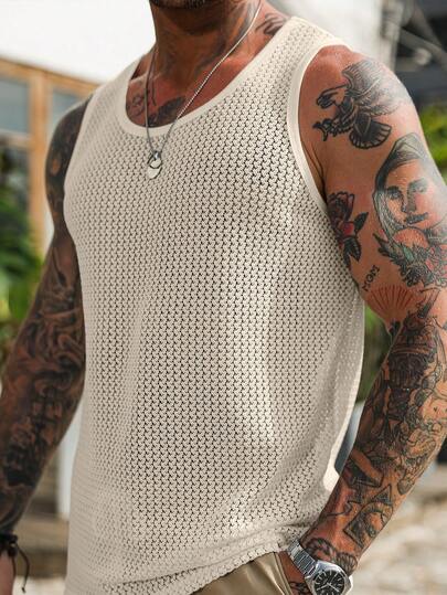 Manfinity RSRT Camiseta de tirantes holgada de unicolor con diseño calado y estampado jacquard, estilo casual de verano para hombres