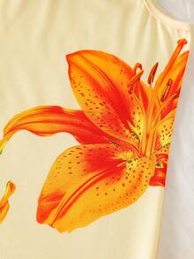 Girls Yellow Vacation Cami Graphic Floral Print Polyester Split Long Summer Dress - Yellow - View 8