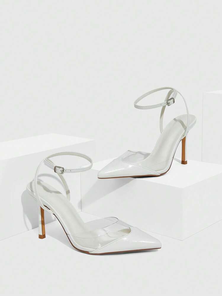 CUCCOO SZL Black Satin Twill & Mesh Patchwork Fashion Sexy Elegant Wedding Season Pointed Toe Strap High Heel Pumps Valentine's Day