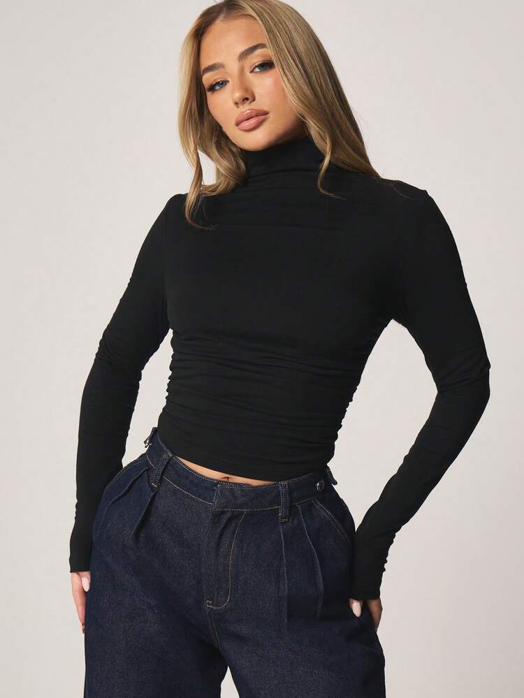 MISSGUIDED Backless High Neck Long Sleeve Ribbed Knit Top With Cut Out Detail For Fall Winter Layering